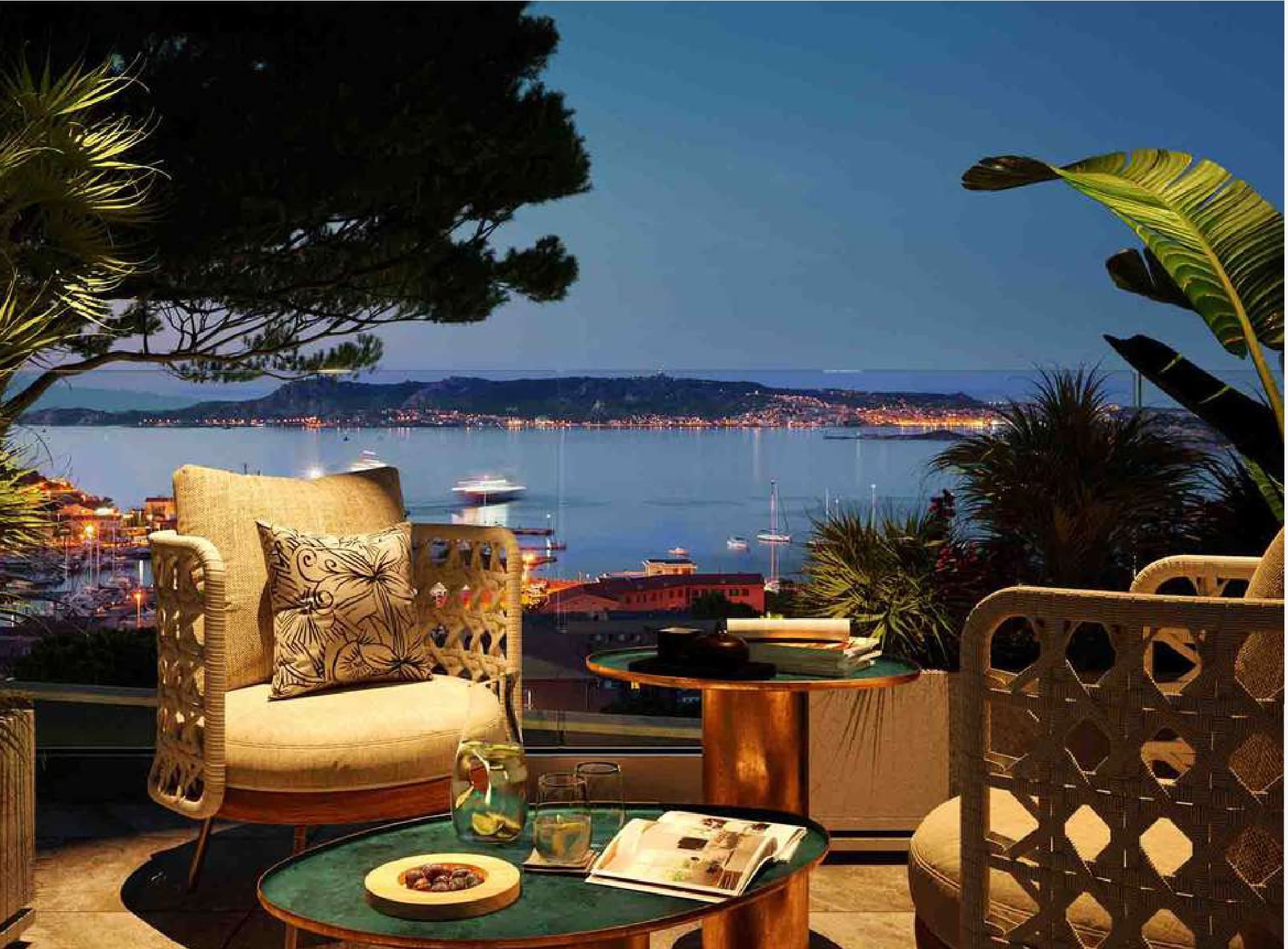 Semi-detached villa terrace overlooking the bay near Palau, Sardinia