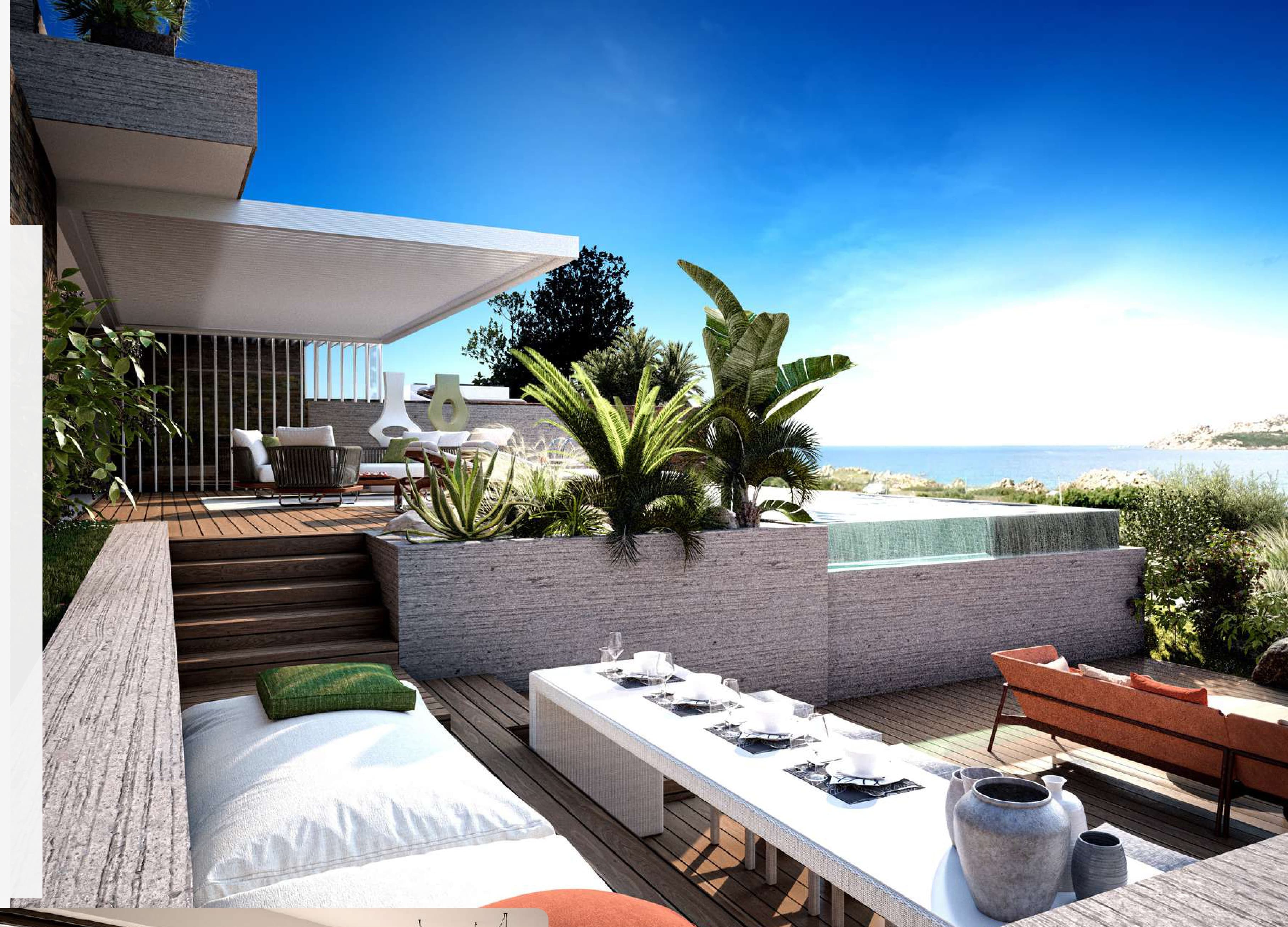 Modern villa terrace with infinity pool near Santa Teresa di Gallura, Sardinia